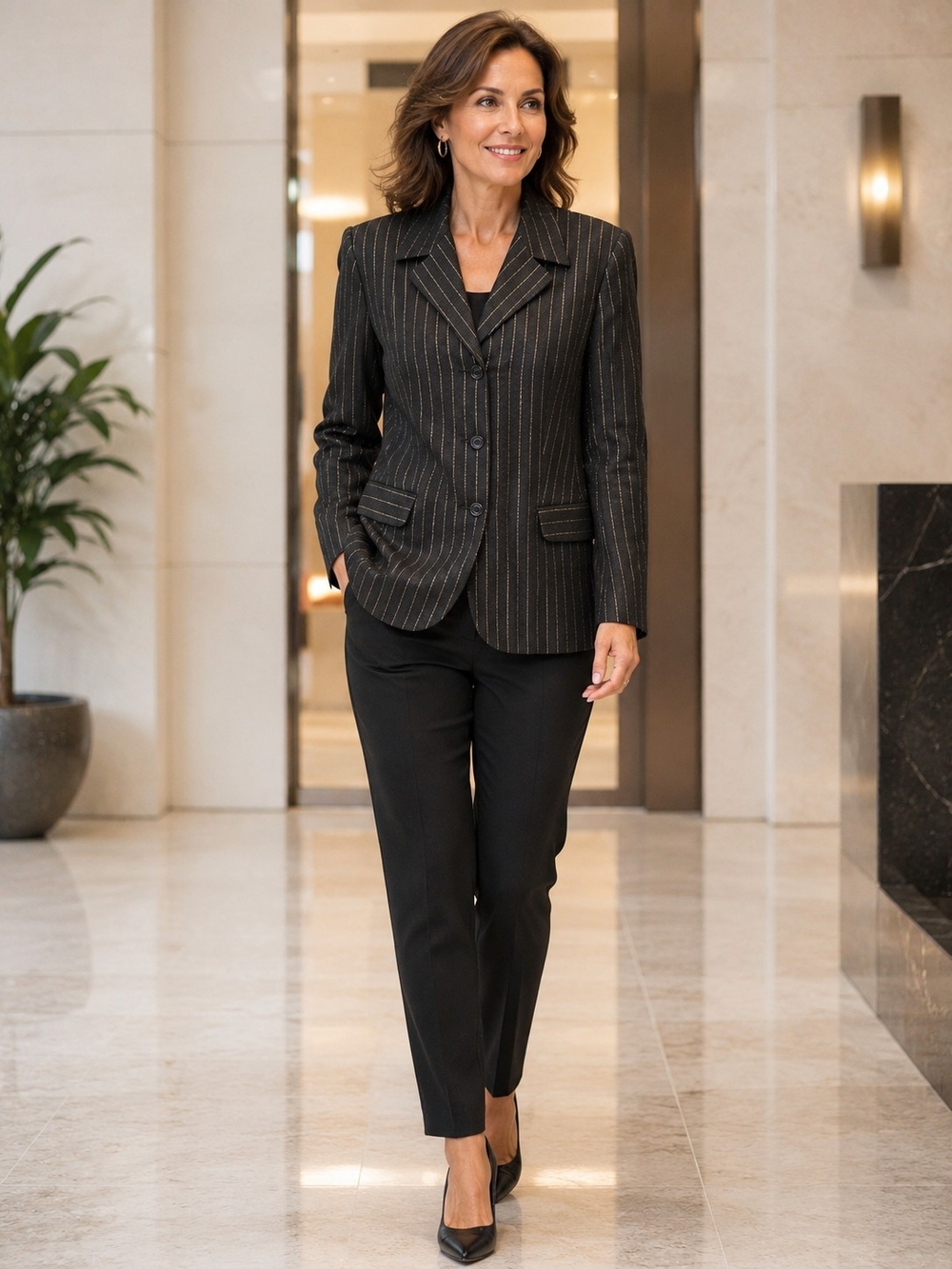 Newport News Black Gold Metallic Pinstripe Blazer Size 20